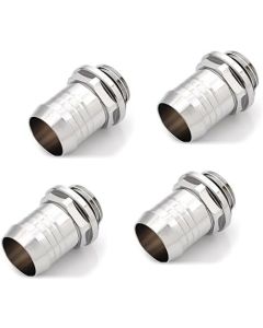 Bitspower G1/4" to 1/2" Barb Fitting for Soft Tubing, Silver Shining, 4-Pack